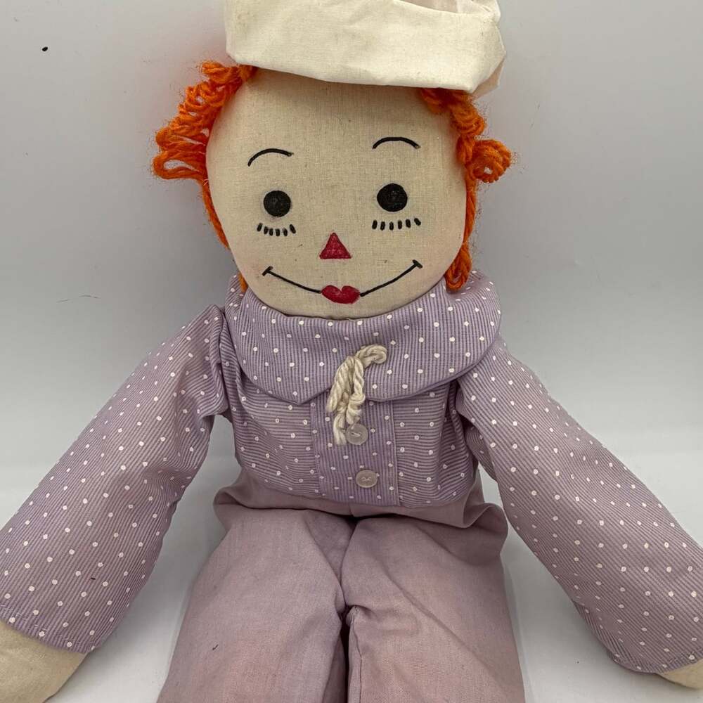 VTG Handmade Raggedy Andy Dolls Soft 18” Vintage Wearing Purple - Picture 2 of 9